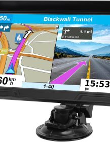 GPS Navigator for Car Truck RV, 9 inch Touch Screen Latest 2025 Map, Real Voice Spoken Turn-by-Turn Direction Reminding Navigation System for Cars, Vehicle GPS with Speed and Red Light Warning (Black)